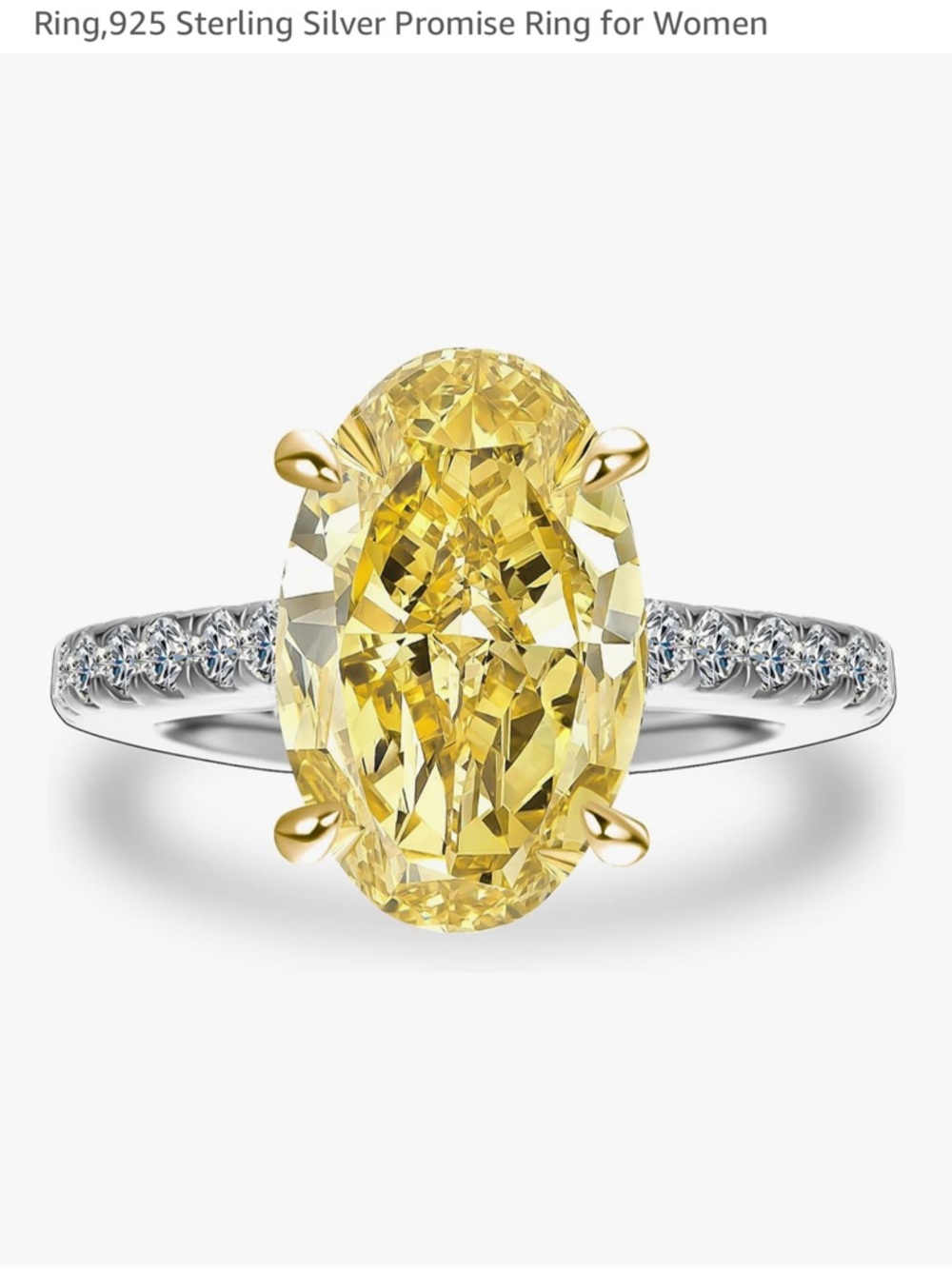 Sterling Silver Yellow Oval Promise Ring with Pavé Band